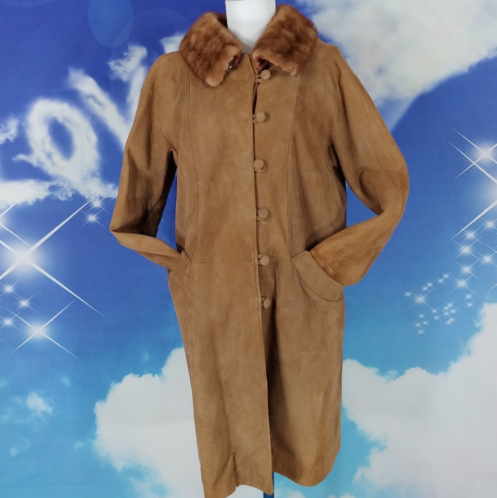 Vintage 60s Mod Suede Overcoat Size Medium